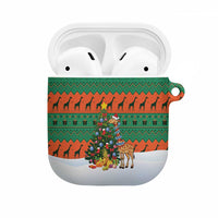 Giraffes Decorating Tree Gifts AirPods Case with Orange Green Holiday Pattern Design - Wonder Print Shop