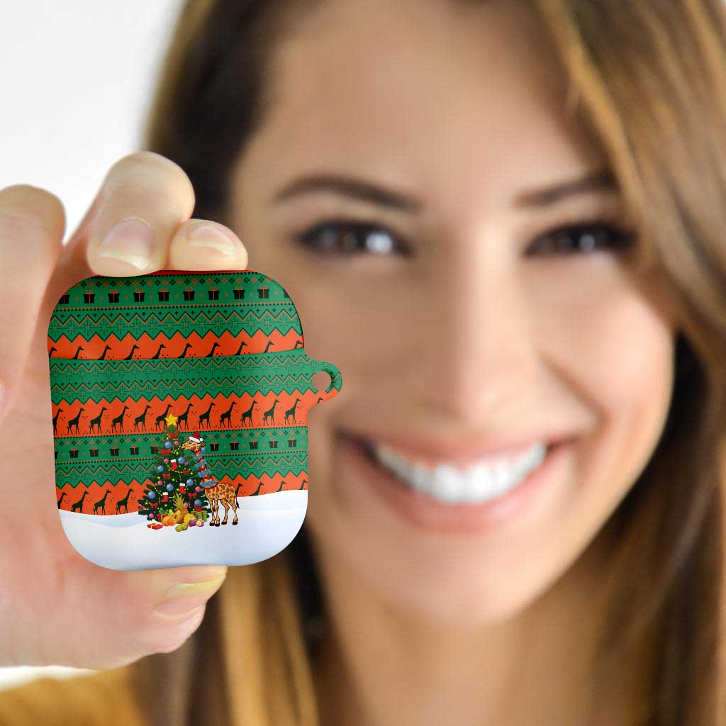 Giraffes Decorating Tree Gifts AirPods Case with Orange Green Holiday Pattern Design - Wonder Print Shop