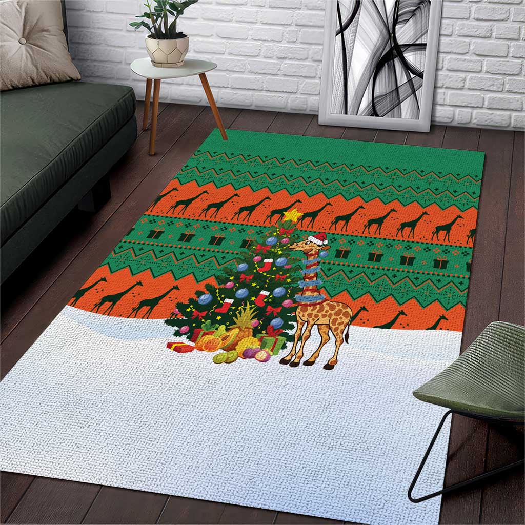 Giraffes Decorating Tree Gifts Area Rug with Orange Green Holiday Pattern Design - Wonder Print Shop