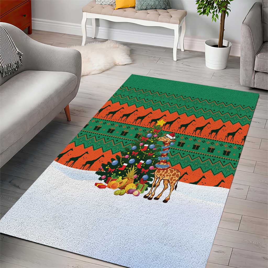 Giraffes Decorating Tree Gifts Area Rug with Orange Green Holiday Pattern Design - Wonder Print Shop