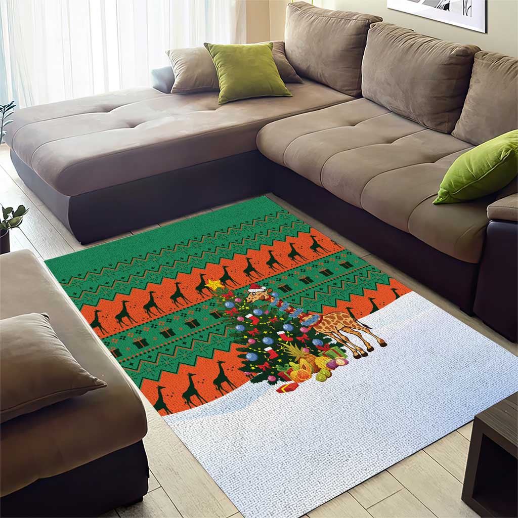 Giraffes Decorating Tree Gifts Area Rug with Orange Green Holiday Pattern Design - Wonder Print Shop