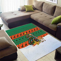 Giraffes Decorating Tree Gifts Area Rug with Orange Green Holiday Pattern Design - Wonder Print Shop