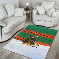 Giraffes Decorating Tree Gifts Area Rug with Orange Green Holiday Pattern Design - Wonder Print Shop