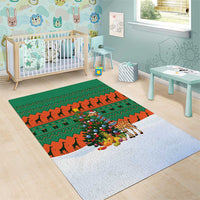 Giraffes Decorating Tree Gifts Area Rug with Orange Green Holiday Pattern Design - Wonder Print Shop
