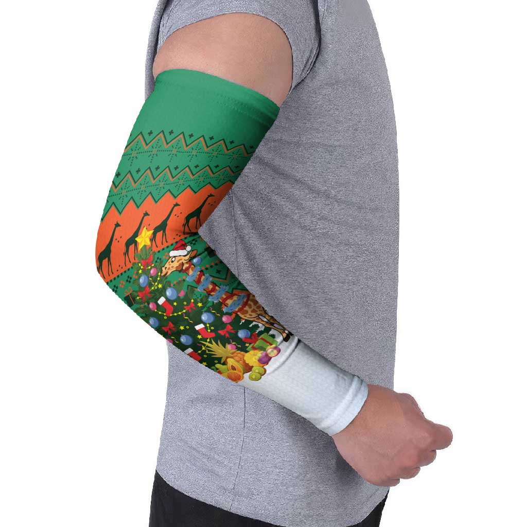 Giraffes Decorating Tree Gifts Arm Sleeves with Orange Green Holiday Pattern Design - Wonder Print Shop