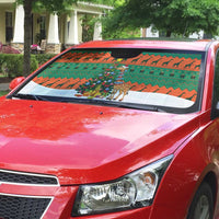 Giraffes Decorating Tree Gifts Auto Sun Shade with Orange Green Holiday Pattern Design - Wonder Print Shop
