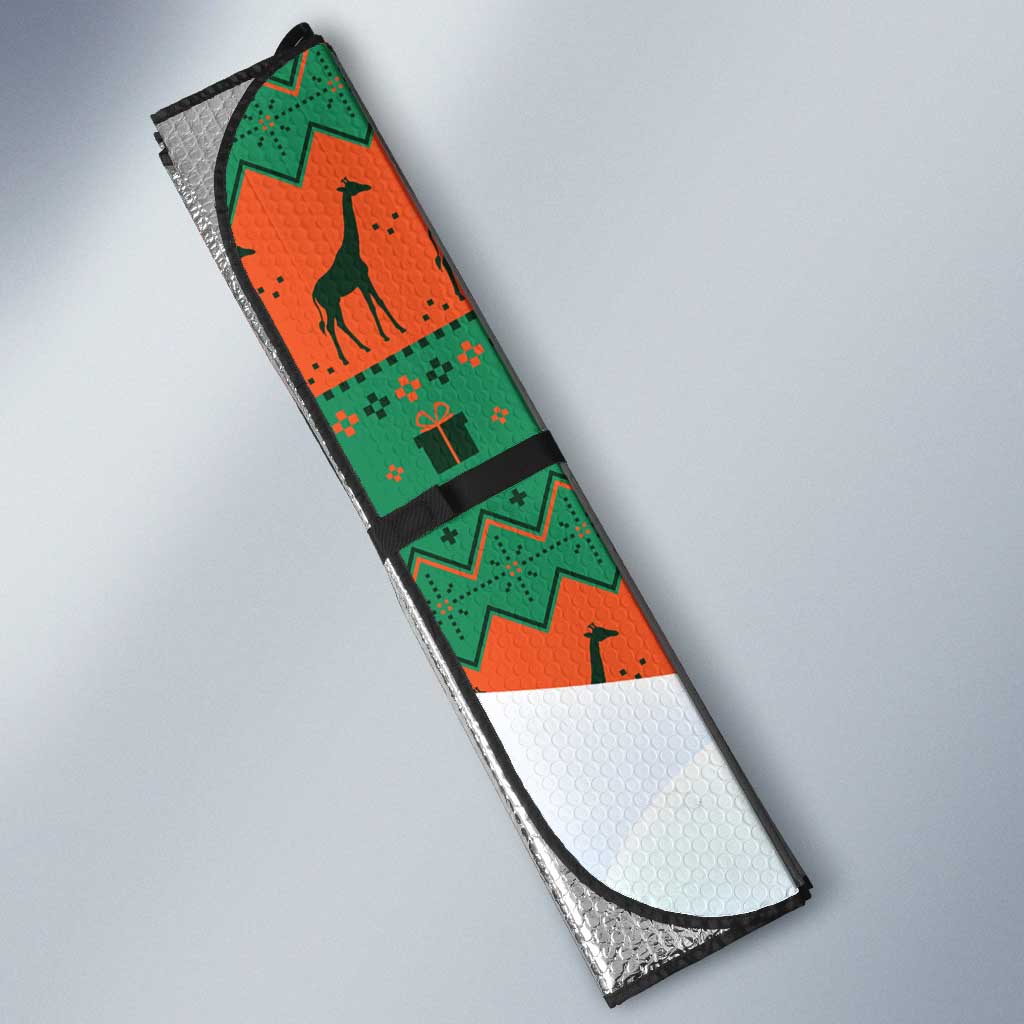 Giraffes Decorating Tree Gifts Auto Sun Shade with Orange Green Holiday Pattern Design - Wonder Print Shop