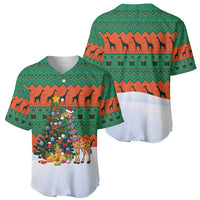 Giraffes Decorating Tree Gifts Baseball Jersey with Orange Green Holiday Pattern Design - Wonder Print Shop