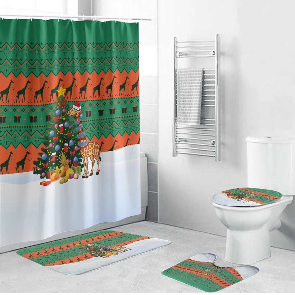 Giraffes Decorating Tree Gifts Bathroom Set with Orange Green Holiday Pattern Design - Wonder Print Shop