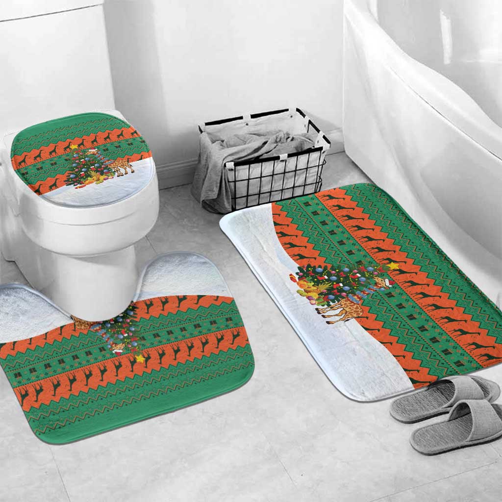 Giraffes Decorating Tree Gifts Bathroom Set with Orange Green Holiday Pattern Design - Wonder Print Shop