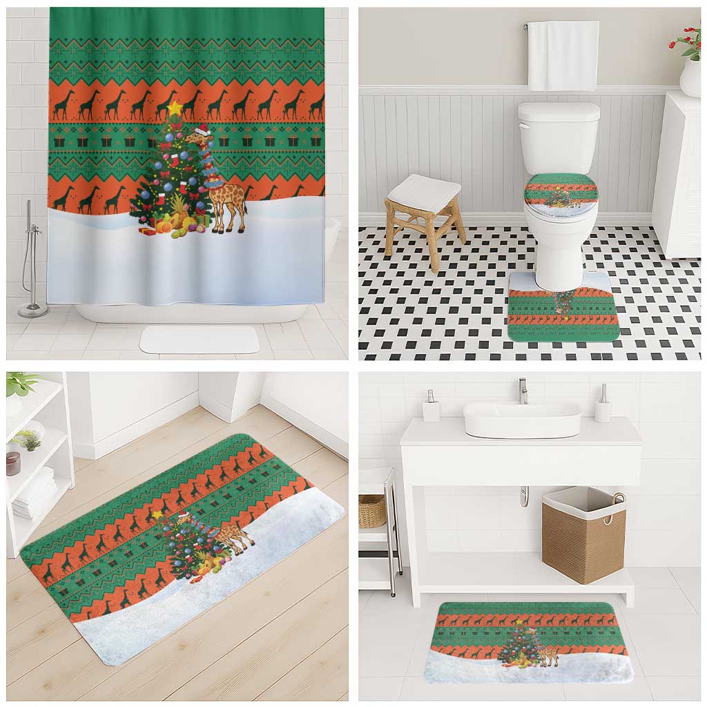 Giraffes Decorating Tree Gifts Bathroom Set with Orange Green Holiday Pattern Design - Wonder Print Shop