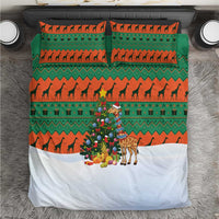 Giraffes Decorating Tree Gifts Bedding Set with Orange Green Holiday Pattern Design - Wonder Print Shop