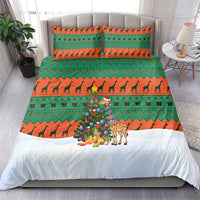 Giraffes Decorating Tree Gifts Bedding Set with Orange Green Holiday Pattern Design - Wonder Print Shop