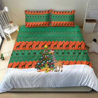 Giraffes Decorating Tree Gifts Bedding Set with Orange Green Holiday Pattern Design - Wonder Print Shop