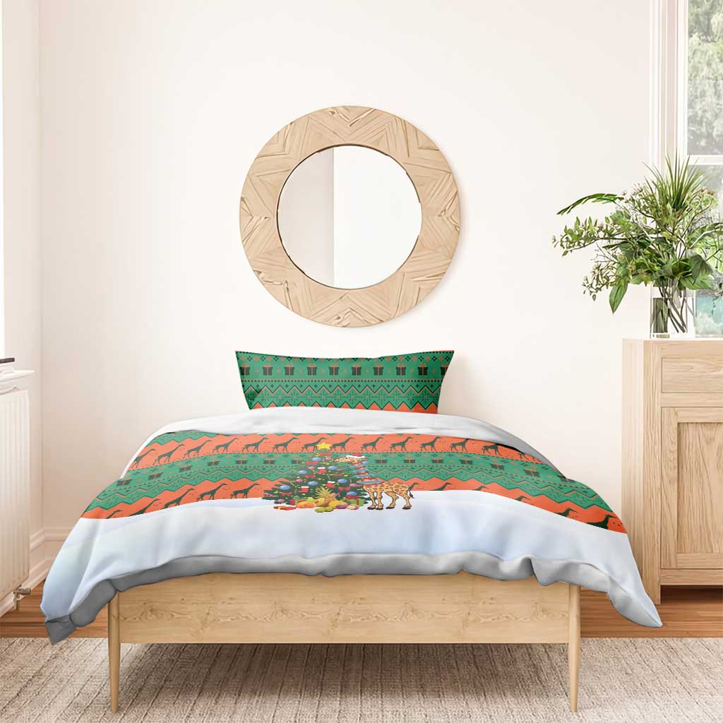 Giraffes Decorating Tree Gifts Bedding Set with Orange Green Holiday Pattern Design - Wonder Print Shop