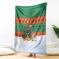 Giraffes Decorating Tree Gifts Blanket with Orange Green Holiday Pattern Design - Wonder Print Shop