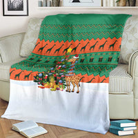Giraffes Decorating Tree Gifts Blanket with Orange Green Holiday Pattern Design - Wonder Print Shop