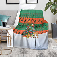 Giraffes Decorating Tree Gifts Blanket with Orange Green Holiday Pattern Design - Wonder Print Shop