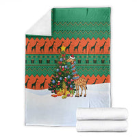 Giraffes Decorating Tree Gifts Blanket with Orange Green Holiday Pattern Design - Wonder Print Shop