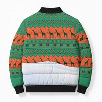 Giraffes Decorating Tree Gifts Bomber Puffer Jacket with Orange Green Holiday Pattern Design - Wonder Print Shop