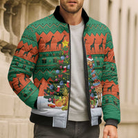 Giraffes Decorating Tree Gifts Bomber Puffer Jacket with Orange Green Holiday Pattern Design - Wonder Print Shop