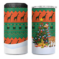 Giraffes Decorating Tree Gifts 4 in 1 Can Cooler Tumbler with Orange Green Holiday Pattern Design - Wonder Print Shop