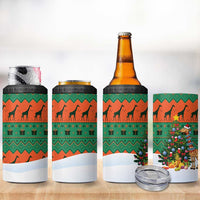 Giraffes Decorating Tree Gifts 4 in 1 Can Cooler Tumbler with Orange Green Holiday Pattern Design - Wonder Print Shop