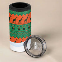 Giraffes Decorating Tree Gifts 4 in 1 Can Cooler Tumbler with Orange Green Holiday Pattern Design - Wonder Print Shop
