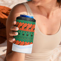 Giraffes Decorating Tree Gifts 4 in 1 Can Cooler Tumbler with Orange Green Holiday Pattern Design - Wonder Print Shop