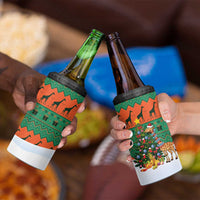 Giraffes Decorating Tree Gifts 4 in 1 Can Cooler Tumbler with Orange Green Holiday Pattern Design - Wonder Print Shop