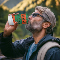 Giraffes Decorating Tree Gifts 4 in 1 Can Cooler Tumbler with Orange Green Holiday Pattern Design - Wonder Print Shop