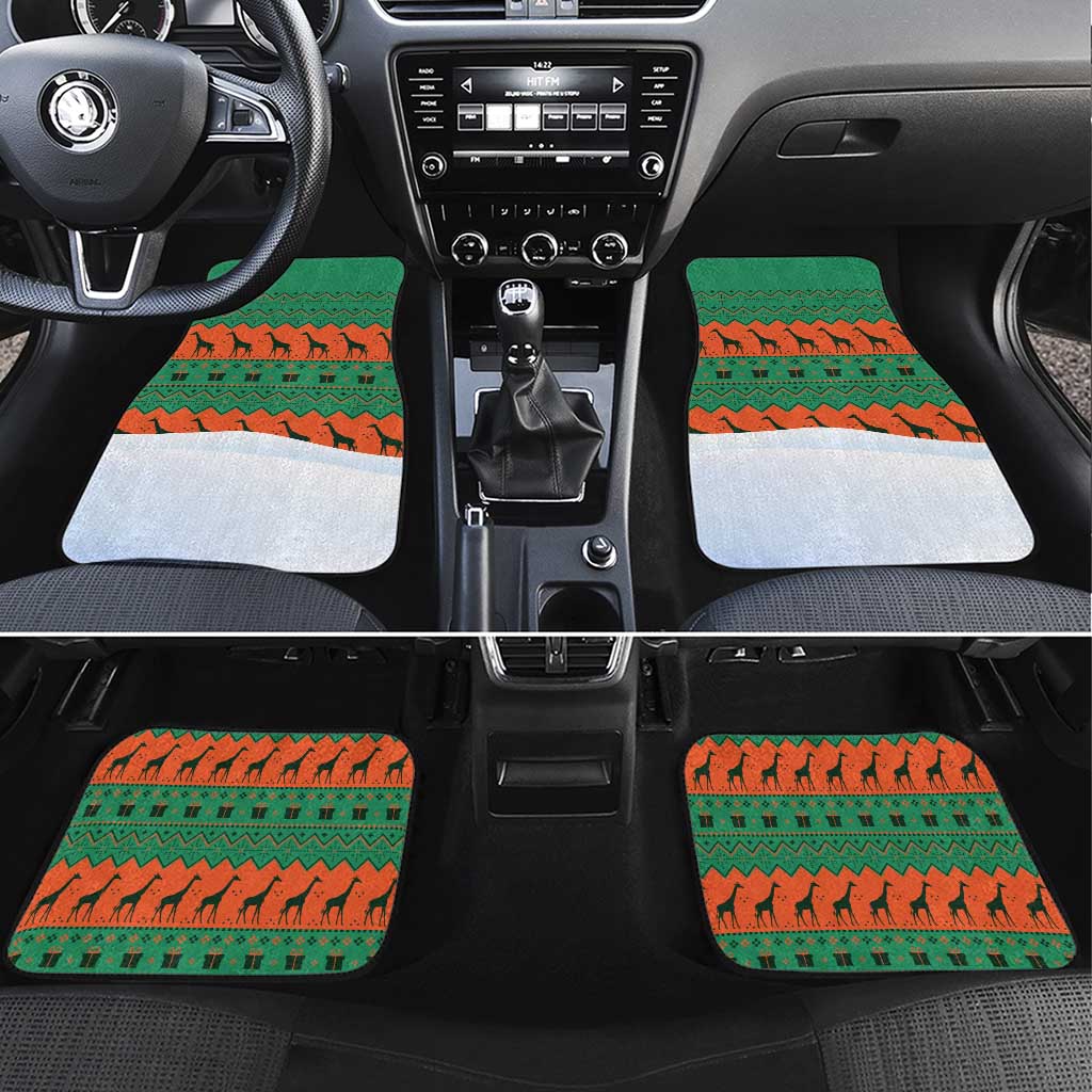 Giraffes Decorating Tree Gifts Car Mats with Orange Green Holiday Pattern Design - Wonder Print Shop