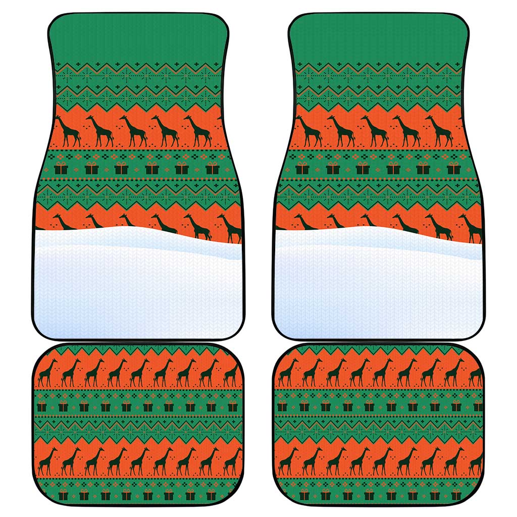 Giraffes Decorating Tree Gifts Car Mats with Orange Green Holiday Pattern Design - Wonder Print Shop