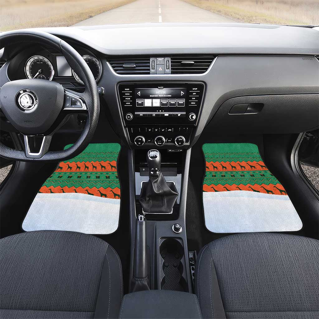 Giraffes Decorating Tree Gifts Car Mats with Orange Green Holiday Pattern Design - Wonder Print Shop