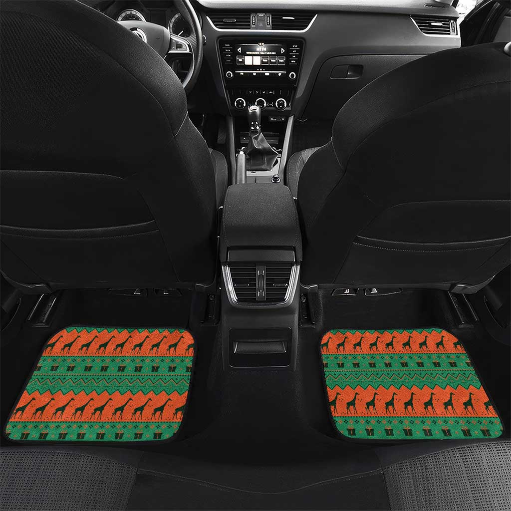 Giraffes Decorating Tree Gifts Car Mats with Orange Green Holiday Pattern Design - Wonder Print Shop