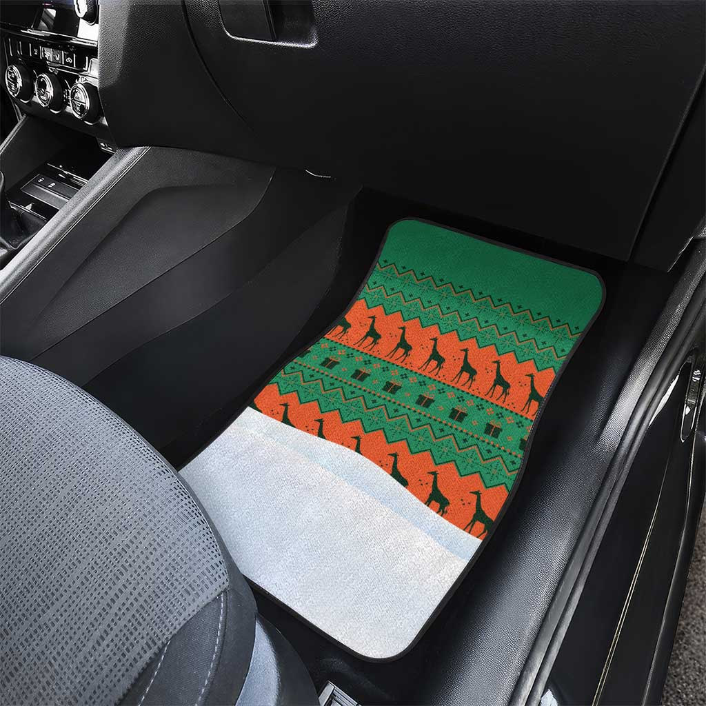 Giraffes Decorating Tree Gifts Car Mats with Orange Green Holiday Pattern Design - Wonder Print Shop