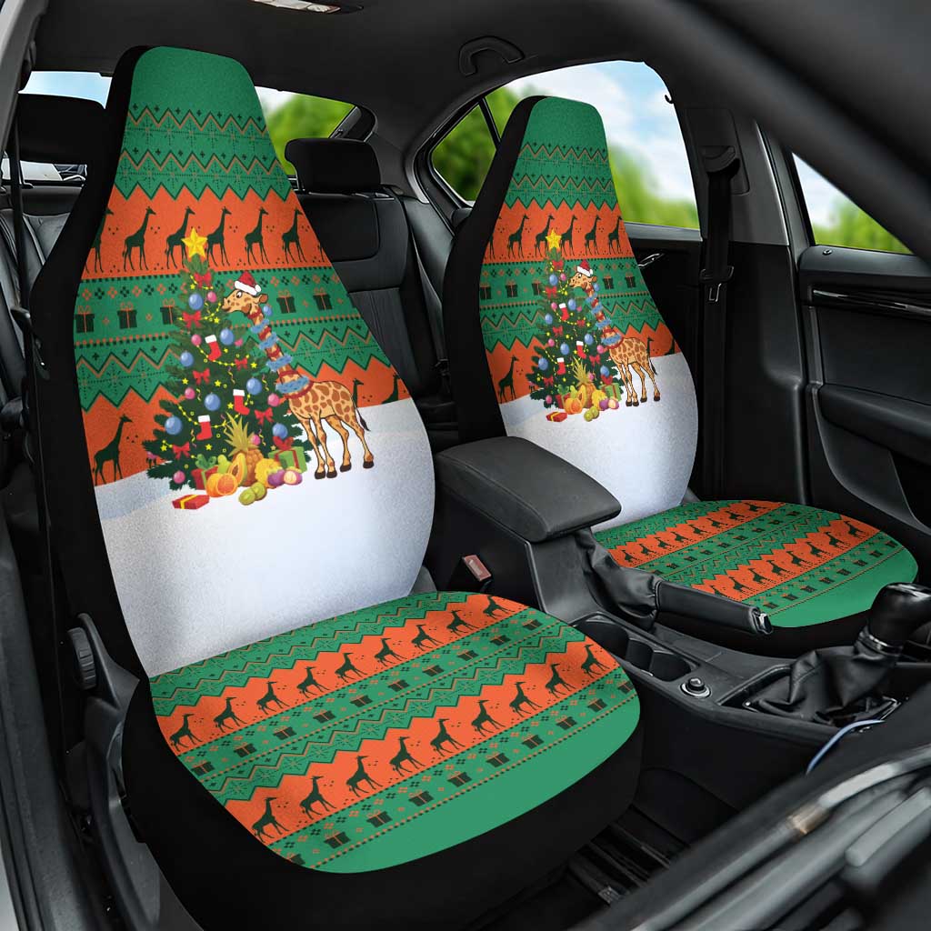 Giraffes Decorating Tree Gifts Car Seat Cover with Orange Green Holiday Pattern Design - Wonder Print Shop