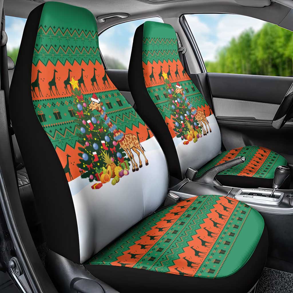 Giraffes Decorating Tree Gifts Car Seat Cover with Orange Green Holiday Pattern Design - Wonder Print Shop