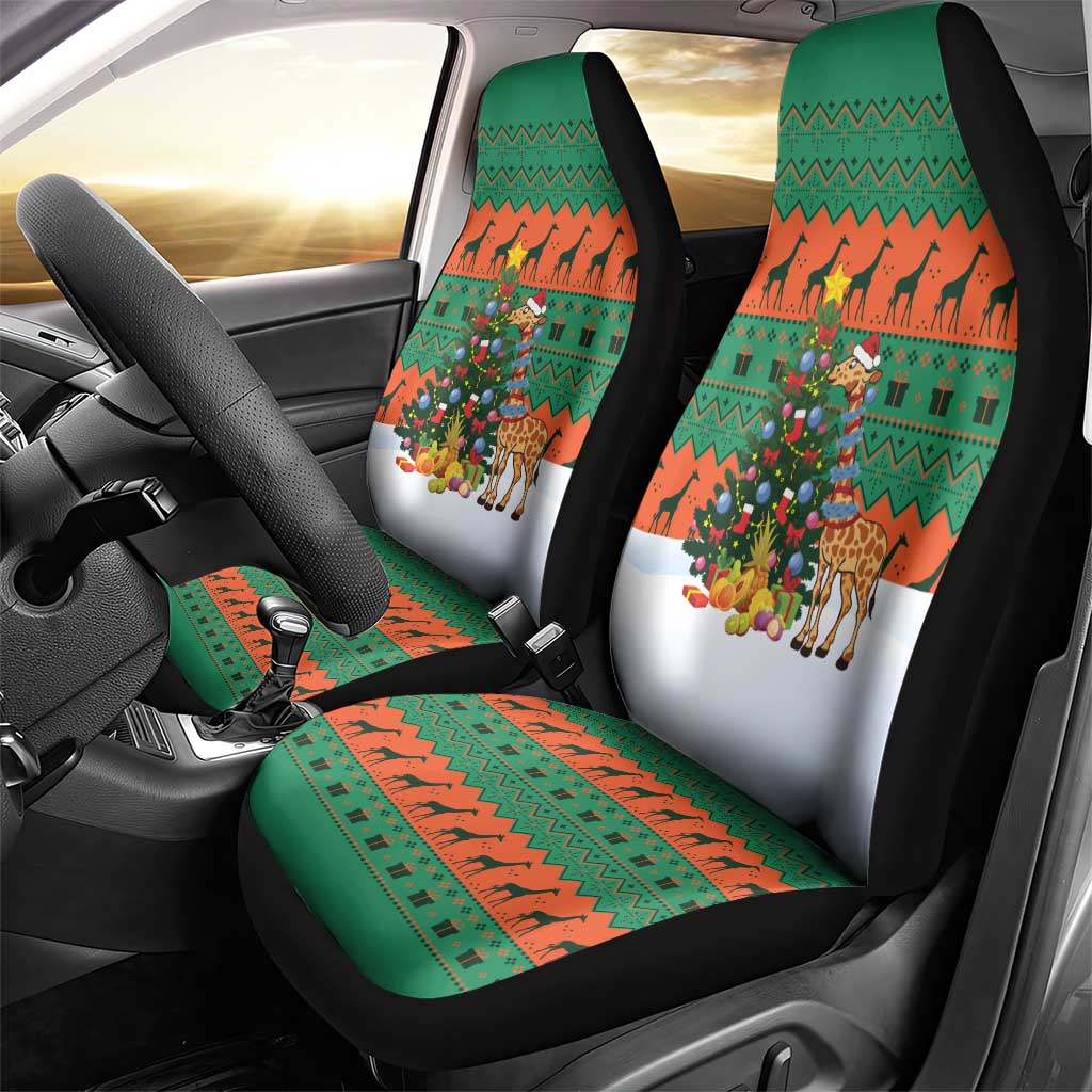Giraffes Decorating Tree Gifts Car Seat Cover with Orange Green Holiday Pattern Design - Wonder Print Shop