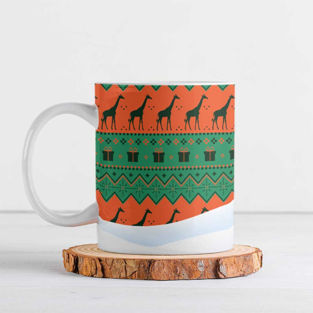 Giraffes Decorating Tree Gifts Ceramic Mug with Orange Green Holiday Pattern Design - Wonder Print Shop