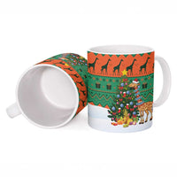 Giraffes Decorating Tree Gifts Ceramic Mug with Orange Green Holiday Pattern Design - Wonder Print Shop