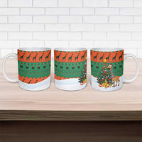 Giraffes Decorating Tree Gifts Ceramic Mug with Orange Green Holiday Pattern Design - Wonder Print Shop