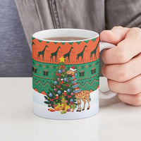 Giraffes Decorating Tree Gifts Ceramic Mug with Orange Green Holiday Pattern Design - Wonder Print Shop