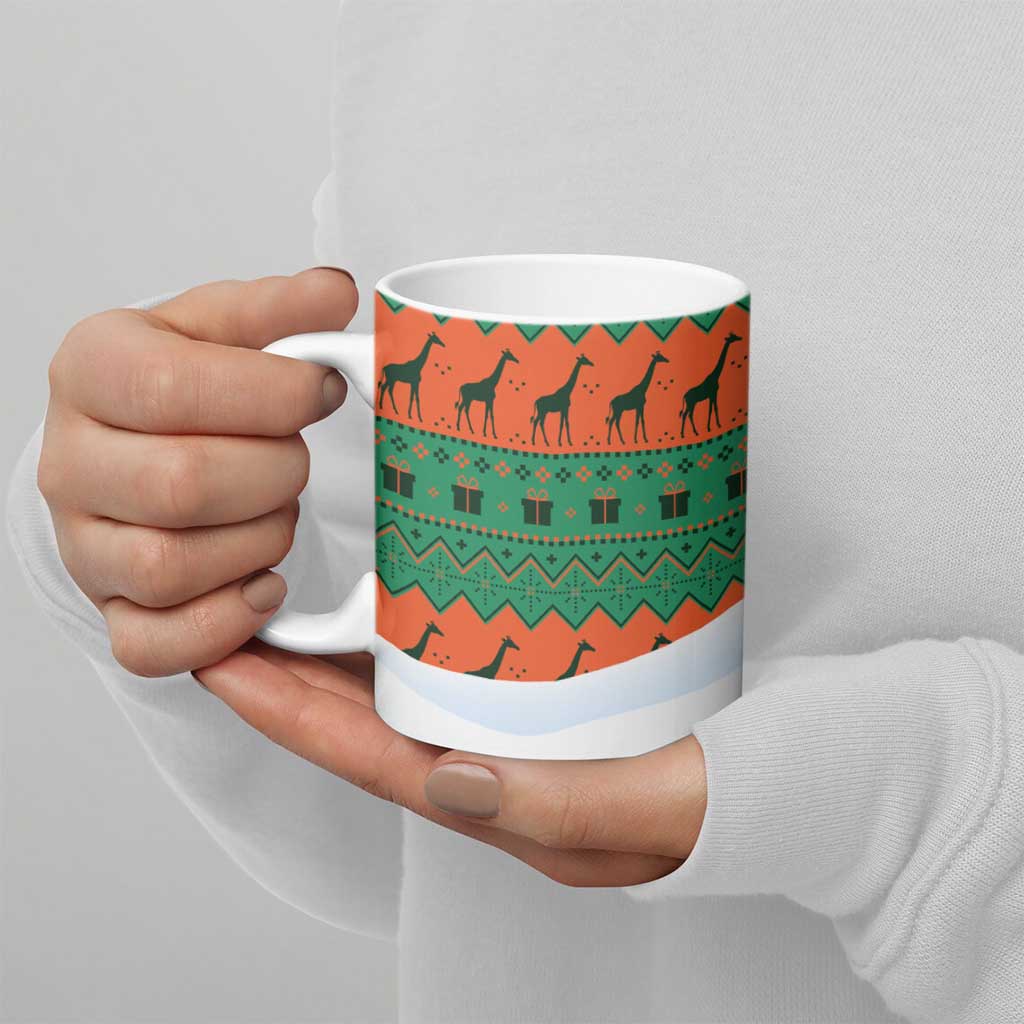 Giraffes Decorating Tree Gifts Ceramic Mug with Orange Green Holiday Pattern Design - Wonder Print Shop