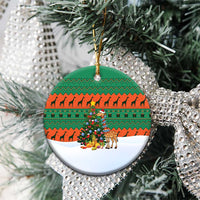 Giraffes Decorating Tree Gifts Ceramic Ornament with Orange Green Holiday Pattern Design - Wonder Print Shop