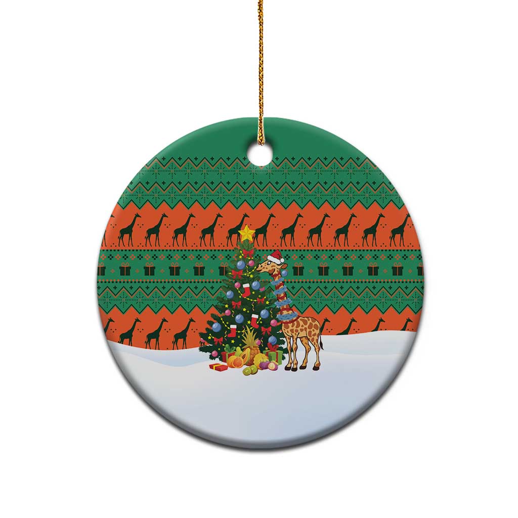 Giraffes Decorating Tree Gifts Ceramic Ornament with Orange Green Holiday Pattern Design - Wonder Print Shop