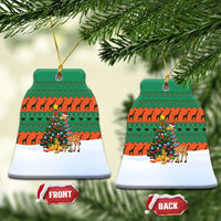 Giraffes Decorating Tree Gifts Ceramic Ornament with Orange Green Holiday Pattern Design - Wonder Print Shop