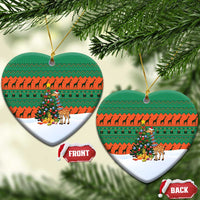 Giraffes Decorating Tree Gifts Ceramic Ornament with Orange Green Holiday Pattern Design - Wonder Print Shop