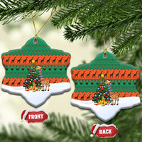 Giraffes Decorating Tree Gifts Ceramic Ornament with Orange Green Holiday Pattern Design - Wonder Print Shop
