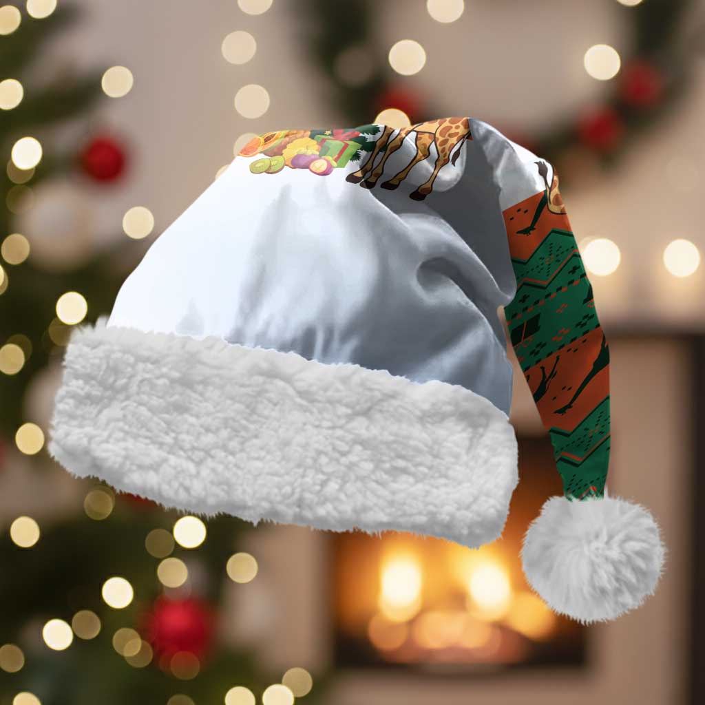 Giraffes Decorating Tree Gifts Christmas Santa Hat with Orange Green Holiday Pattern Design - Wonder Print Shop